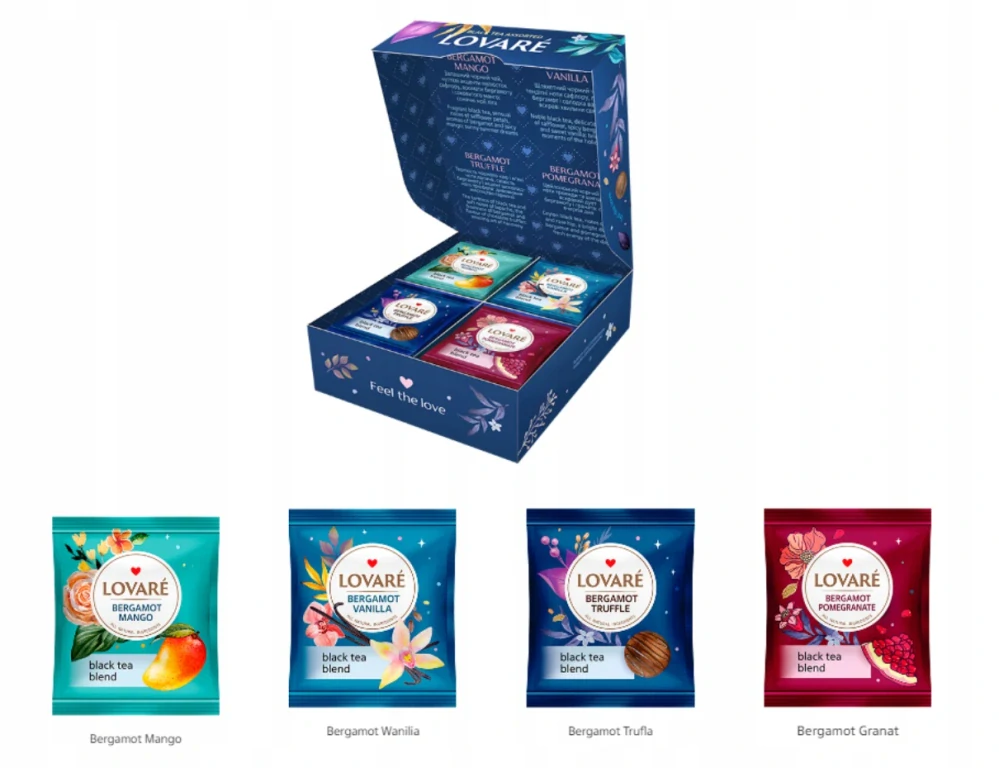 Čajová súprava. „“Assorted bergamot black tea" 4x8 kusov (2g х 32tor)