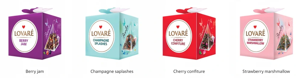 Čajová súprava "TM LOVARE 4 druhy (250g + sklenený pohár)